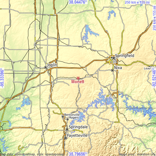 Topographic map of Monett