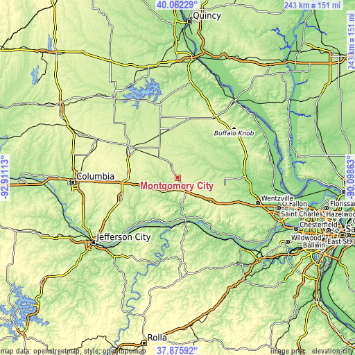 Topographic map of Montgomery City