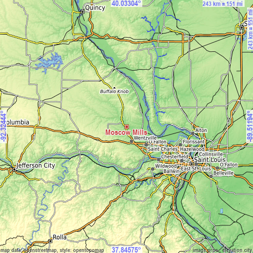 Topographic map of Moscow Mills