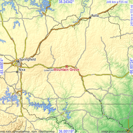 Topographic map of Mountain Grove