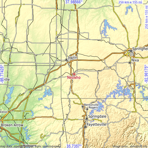 Topographic map of Neosho