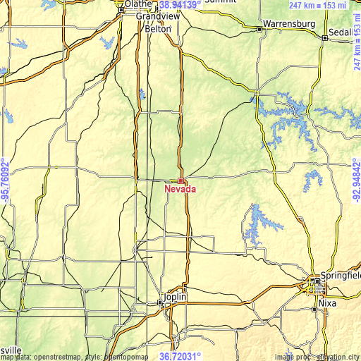 Topographic map of Nevada