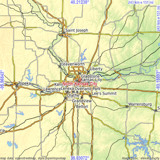 Topographic map of North Kansas City