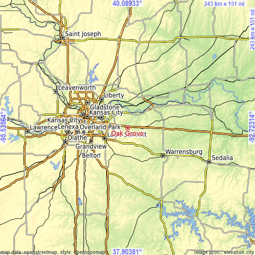 Topographic map of Oak Grove