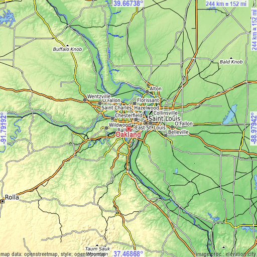 Topographic map of Oakland