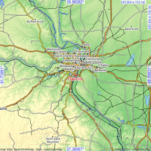 Topographic map of Oakville