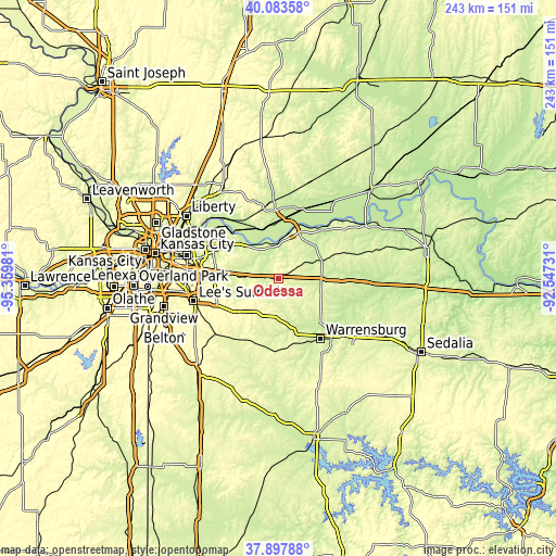 Topographic map of Odessa