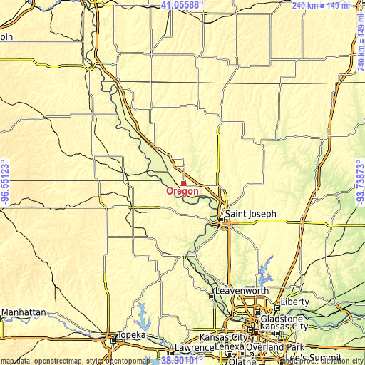 Topographic map of Oregon