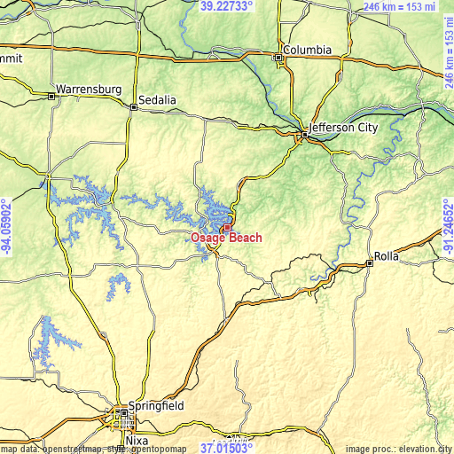 Topographic map of Osage Beach