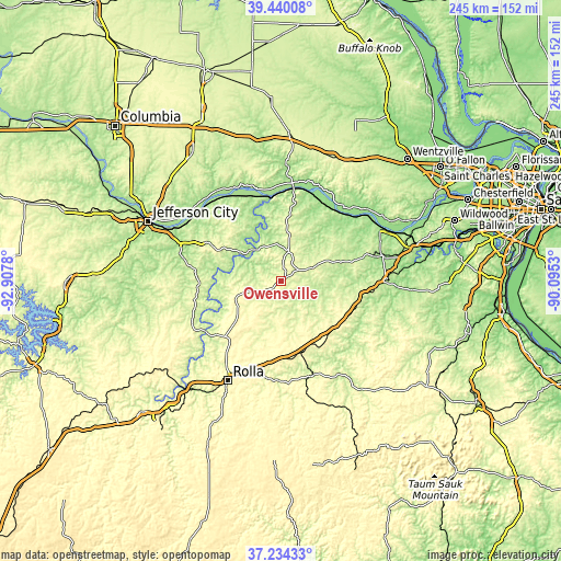 Topographic map of Owensville