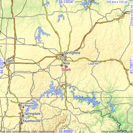 Topographic map of Ozark