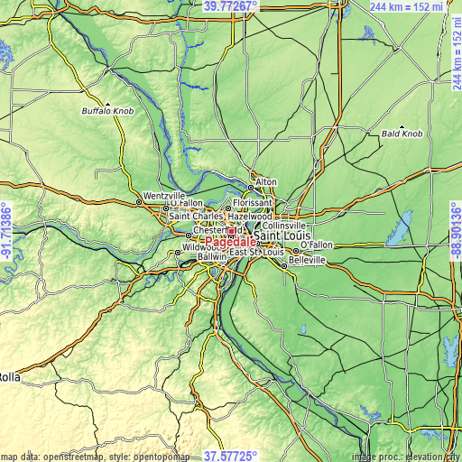 Topographic map of Pagedale