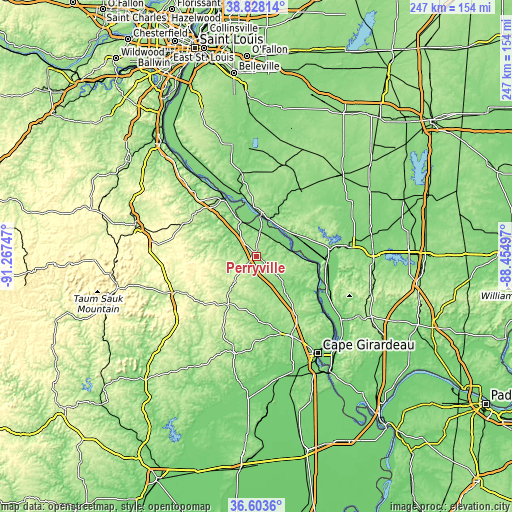 Topographic map of Perryville