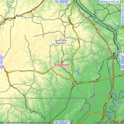 Topographic map of Piedmont