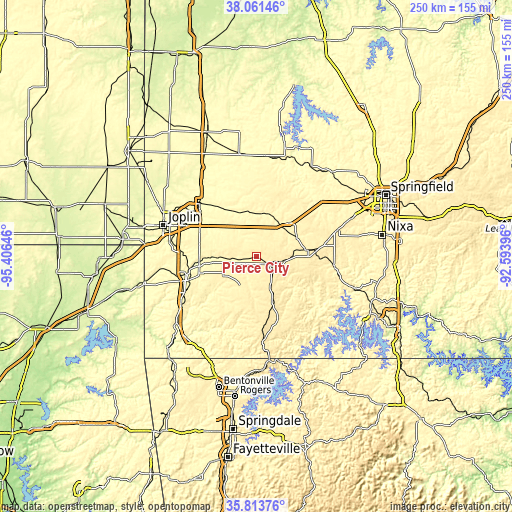 Topographic map of Pierce City