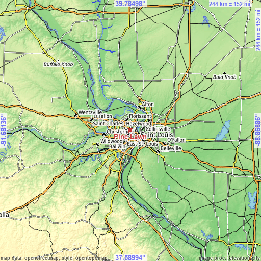 Topographic map of Pine Lawn