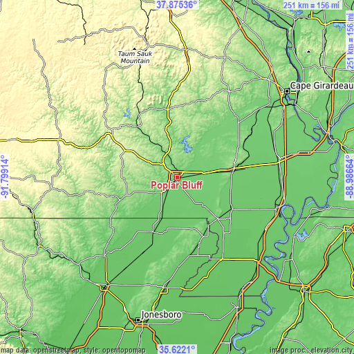 Topographic map of Poplar Bluff