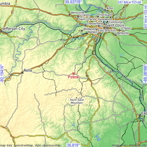 Topographic map of Potosi