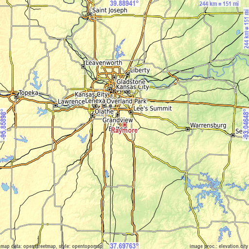 Topographic map of Raymore