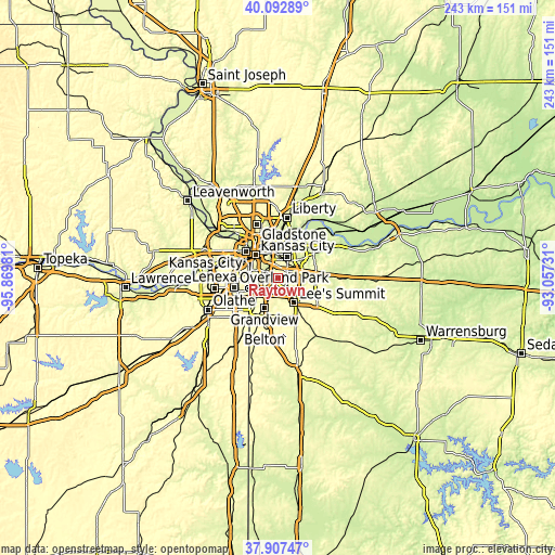 Topographic map of Raytown
