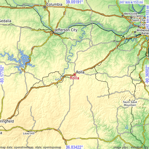 Topographic map of Rolla