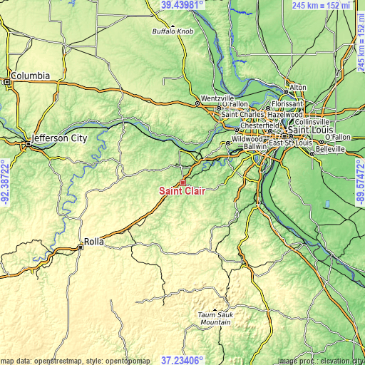 Topographic map of Saint Clair