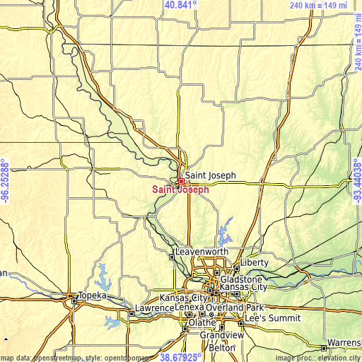 Topographic map of Saint Joseph