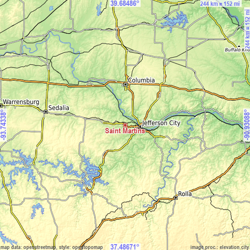 Topographic map of Saint Martins