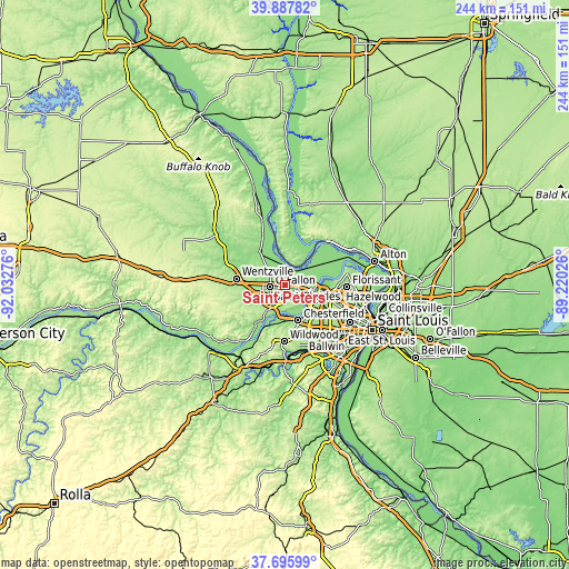 Topographic map of Saint Peters