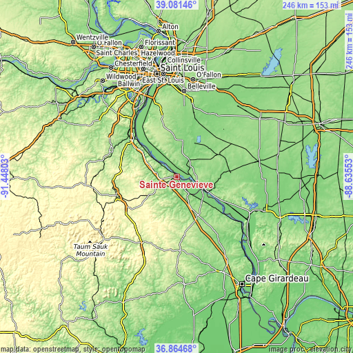 Topographic map of Sainte Genevieve