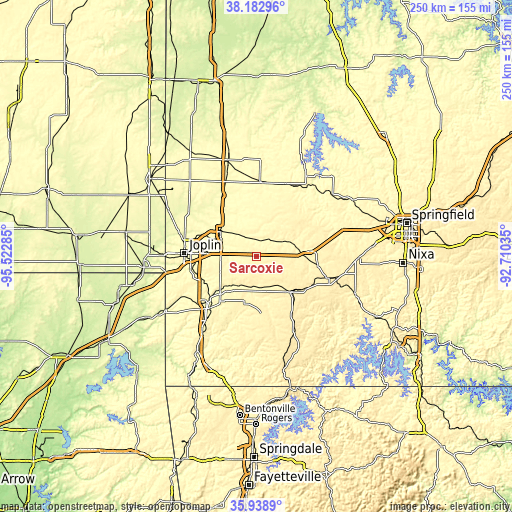 Topographic map of Sarcoxie