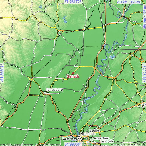 Topographic map of Senath