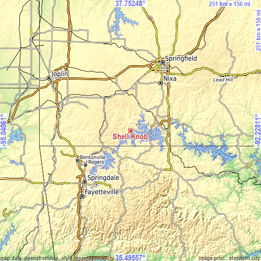 Topographic map of Shell Knob