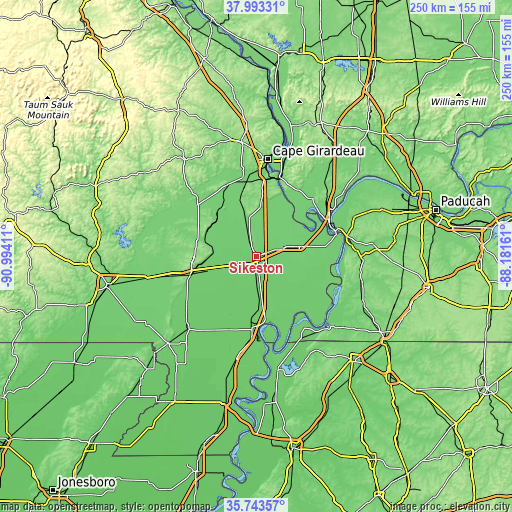 Topographic map of Sikeston