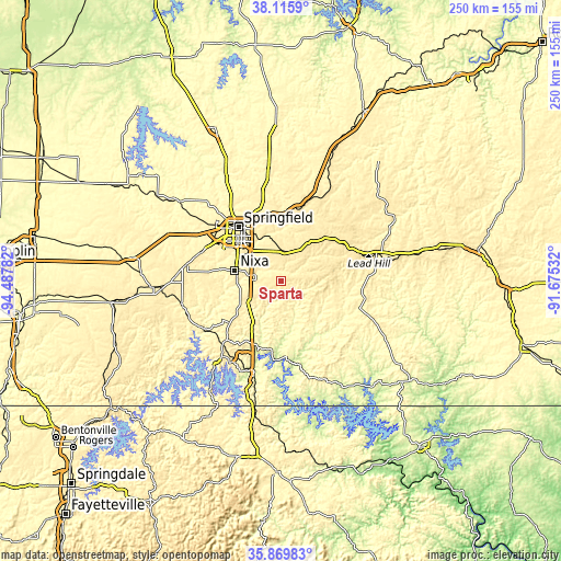 Topographic map of Sparta