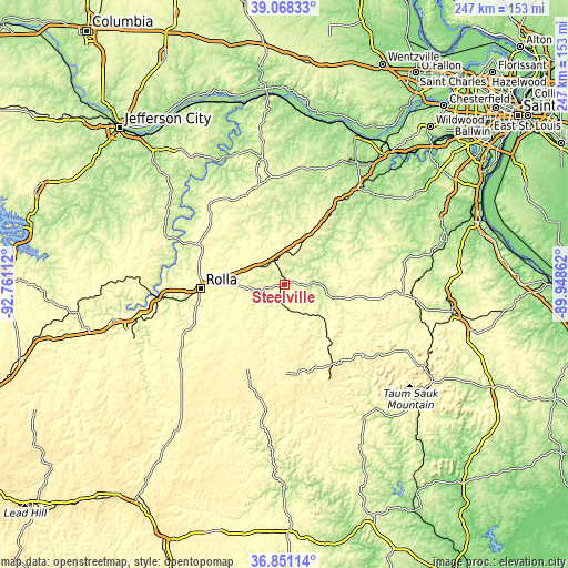 Topographic map of Steelville