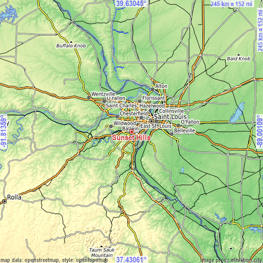 Topographic map of Sunset Hills