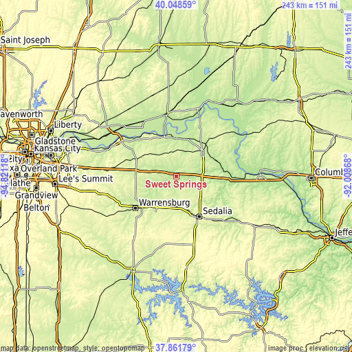 Topographic map of Sweet Springs