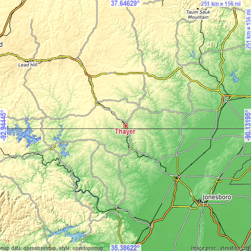 Topographic map of Thayer