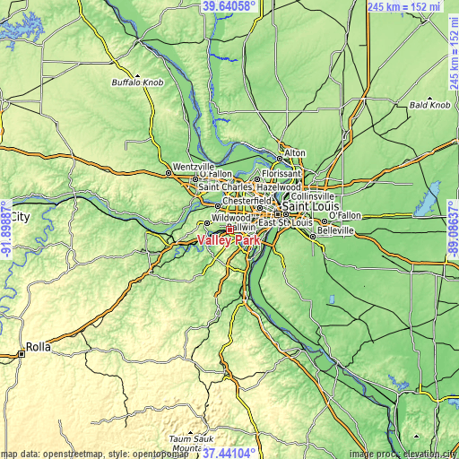 Topographic map of Valley Park