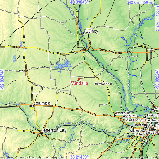 Topographic map of Vandalia