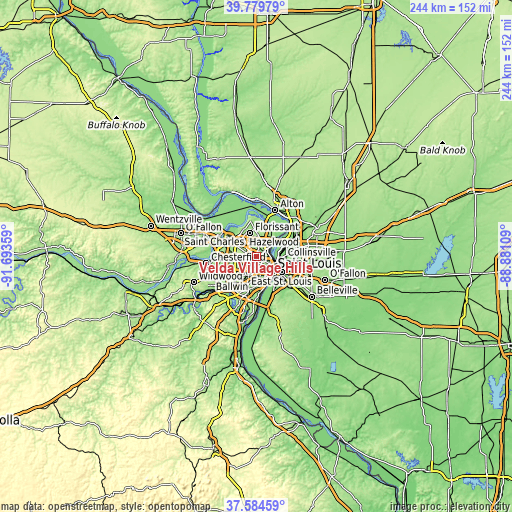 Topographic map of Velda Village Hills