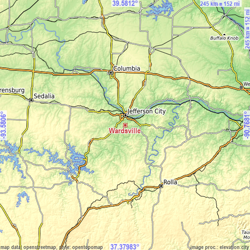 Topographic map of Wardsville