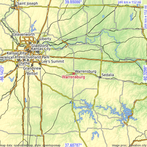 Topographic map of Warrensburg