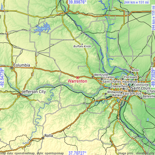 Topographic map of Warrenton