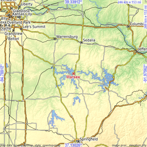 Topographic map of Warsaw