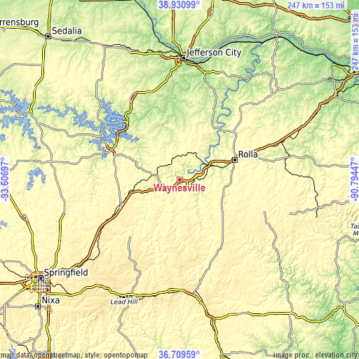 Topographic map of Waynesville