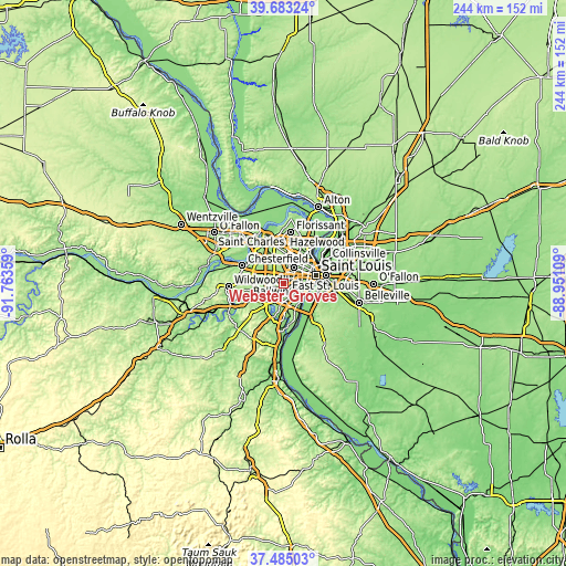 Topographic map of Webster Groves