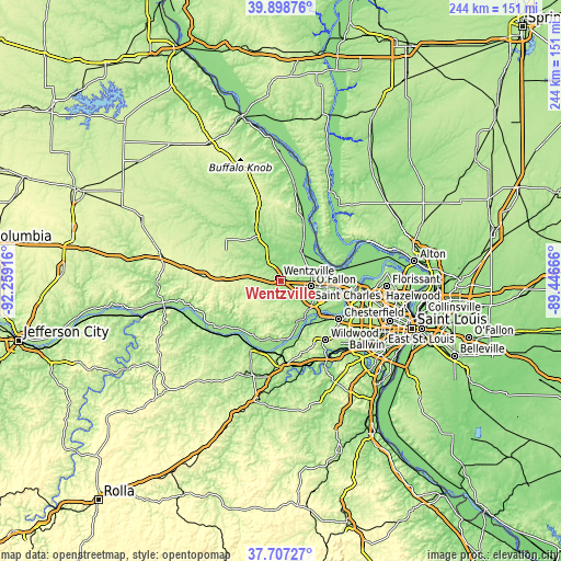 Topographic map of Wentzville