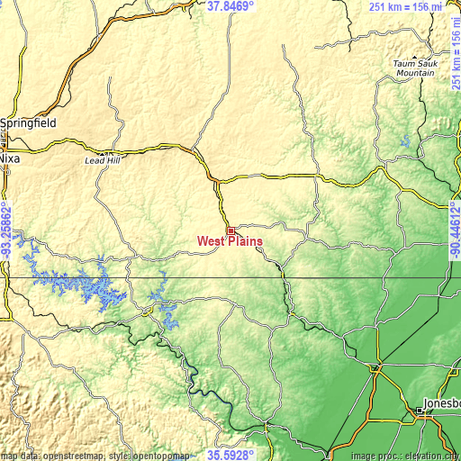 Topographic map of West Plains